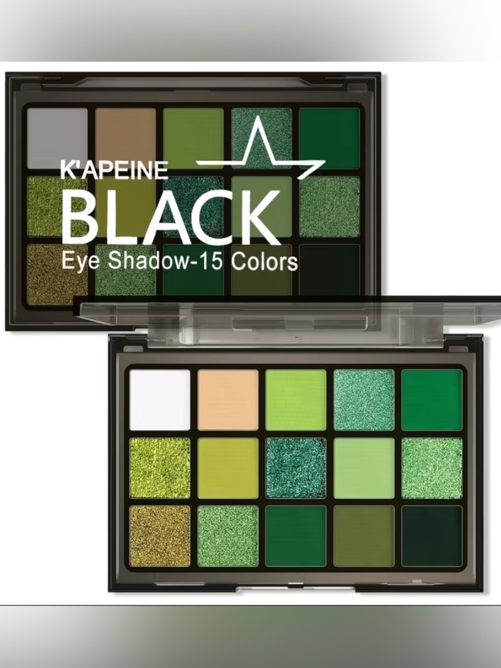 K'APEINE Black 15-Color Green Eyeshadow Palette — Mixed Green Shades